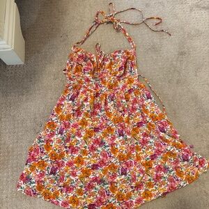 SHEIN Orange Pink Halter Sundress Casual
